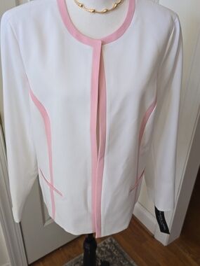 BLACK LABEL EVAN-PICONE WOMENS WHITE/PINK OPEN PROFESSIONAL BLAZER JACKET SIZE 6